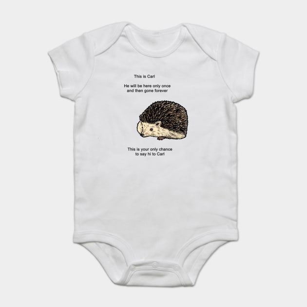 Carl The Hedgehog Meme Baby Bodysuit by dumbshirts